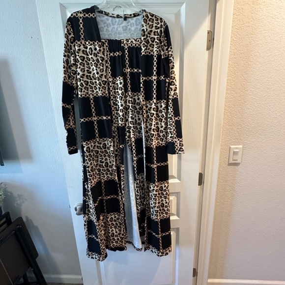 Gold and Black 2 Pc Lg Sleeve Open Front Cardigan & High Waist Pants Sz Large - Picture 3 of 5